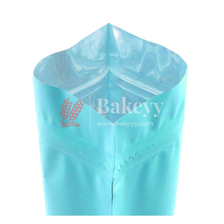 100 gm | Zip Lock Pouch | Aqua Blue Color With Window | 10x17 CM | Standing Pouch - Bakeyy.com