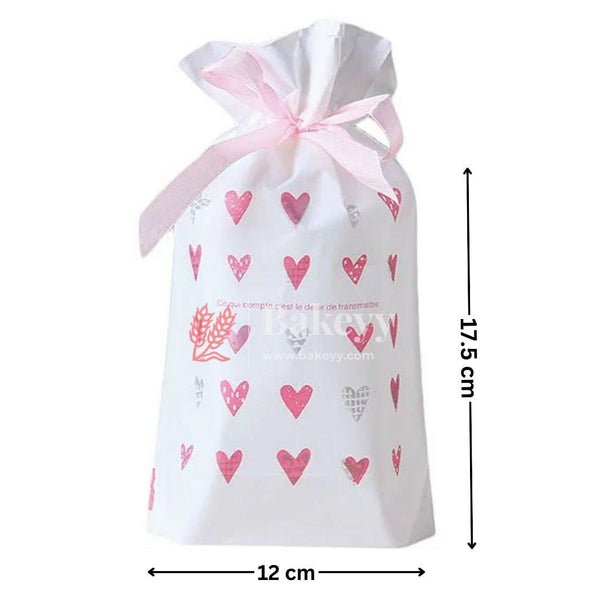 Hearts Plastic Stand Up Treat Favor Bags Gift Wrapper Bags for Candy Cookie Chocolate | Pack of 50 | - Bakeyy.com - India