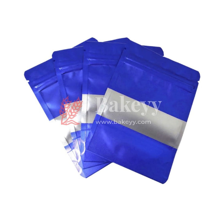500 gm | Zip Lock Pouch | Royal Blue Color With Window | 16x23 CM | Standing Pouch - Bakeyy.com