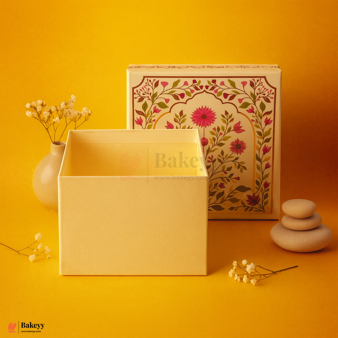 8x8x4 Inch | Medium Premium Decorative Floral Print Gift Box – Square Keepsake Storage Box with Lid | Pack Of 1