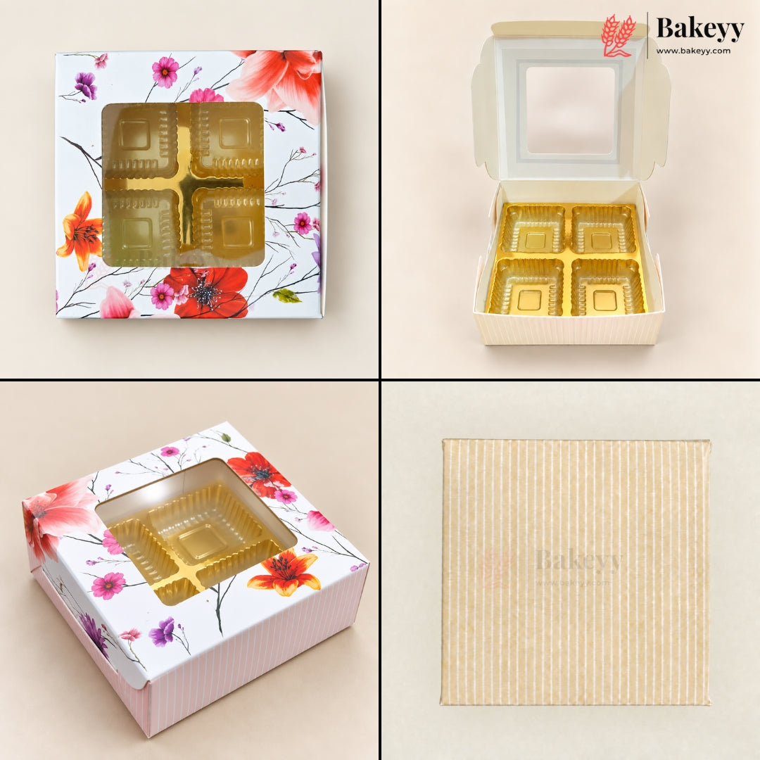 4 Cavity Printed Chocolate Box with Window & Golden Cavity | 6 Designs |