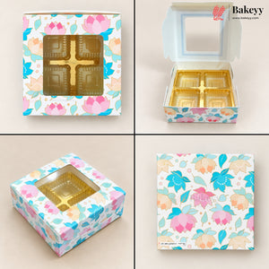 4 Cavity Printed Chocolate Box with Window & Golden Cavity | 6 Designs |