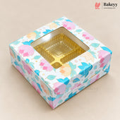 4 Cavity Printed Chocolate Box with Window | 6 Designs | Pack of 25