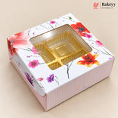 4 Cavity Printed Chocolate Box with Window | 6 Designs | Pack of 25