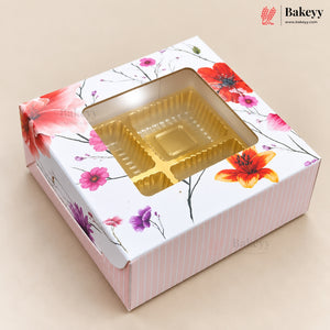 4 Cavity Printed Chocolate Box with Window | 6 Designs | Pack of 25