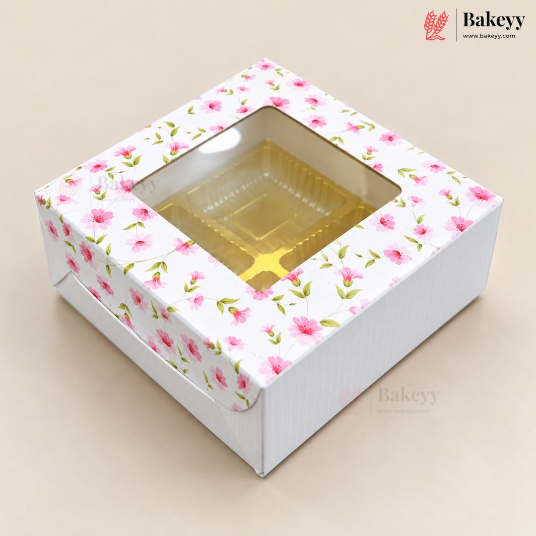 4 Cavity Printed Chocolate Box with Window | 6 Designs | Pack of 25