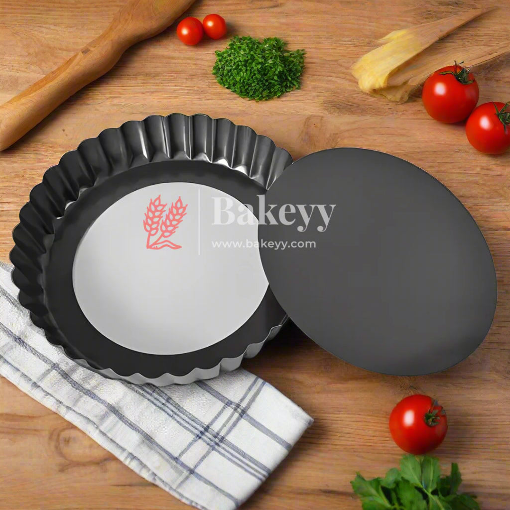 Non-Stick Removable Bottom Tart Pan - Perfect for Quiche and Pies | 4 Sizes | - Bakeyy.com - India - Non-Stick Removable Bottom Tart Pan - Perfect for Quiche and Pies | 4 Sizes | - Extra Small