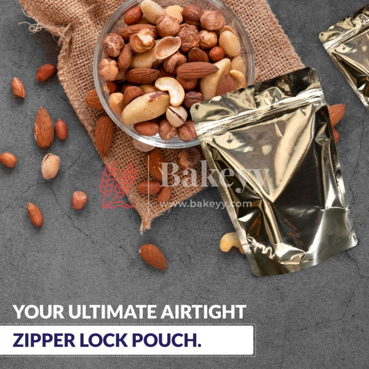 250 gm | Zip Lock Pouch | Silver Pouch Without Window | 13.5x22 CM | Standing Pouch - Bakeyy.com