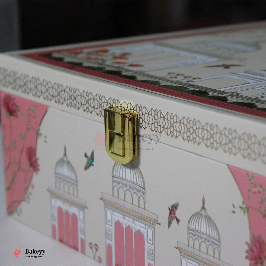 24cm | Elegant Pichwai Square Pink Design Themed Gift Box | Pack of 1