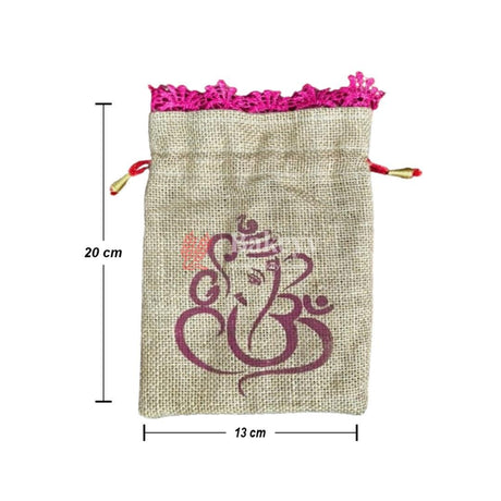 13x20 CM | Jute Potli Bag | Gift Return Gifts Bags| Lord Ganesh Printed Jute Bag | Drawstring Bags - Bakeyy.com - India - 13x20 CM | Jute Potli Bag | Gift Return Gifts Bags| Lord Ganesh Printed Jute Bag | Drawstring Bags - Pack of 50 / 5x8 Inch