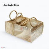 20x20x15 CM | Beige & Cream 4 Jar Jute Gift Bag with Window & Round Handles – 1 Piece