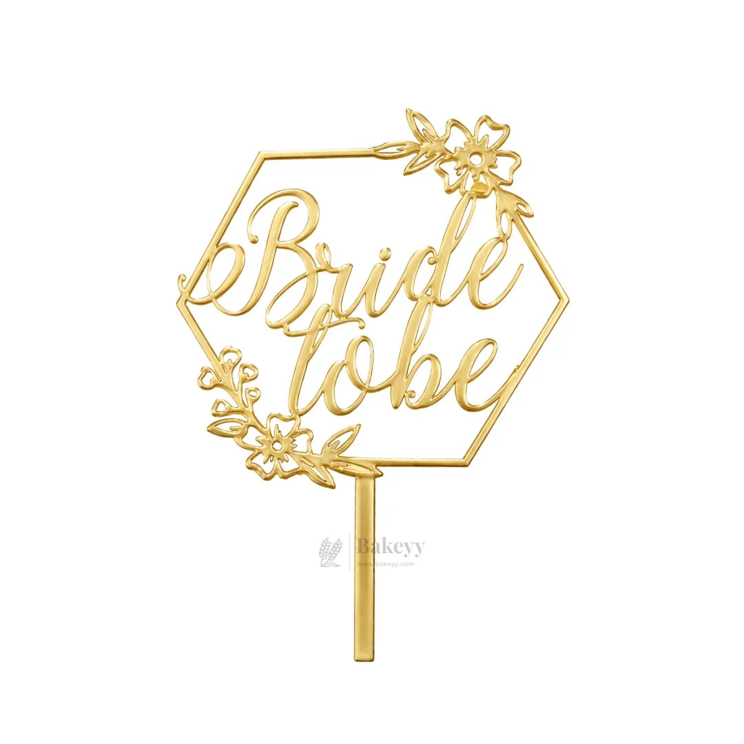 4 inch Gold Bride To Be & Groom To Be Cake Topper Set | Wedding & Pre-Wedding Cake Decoration | pack of 5