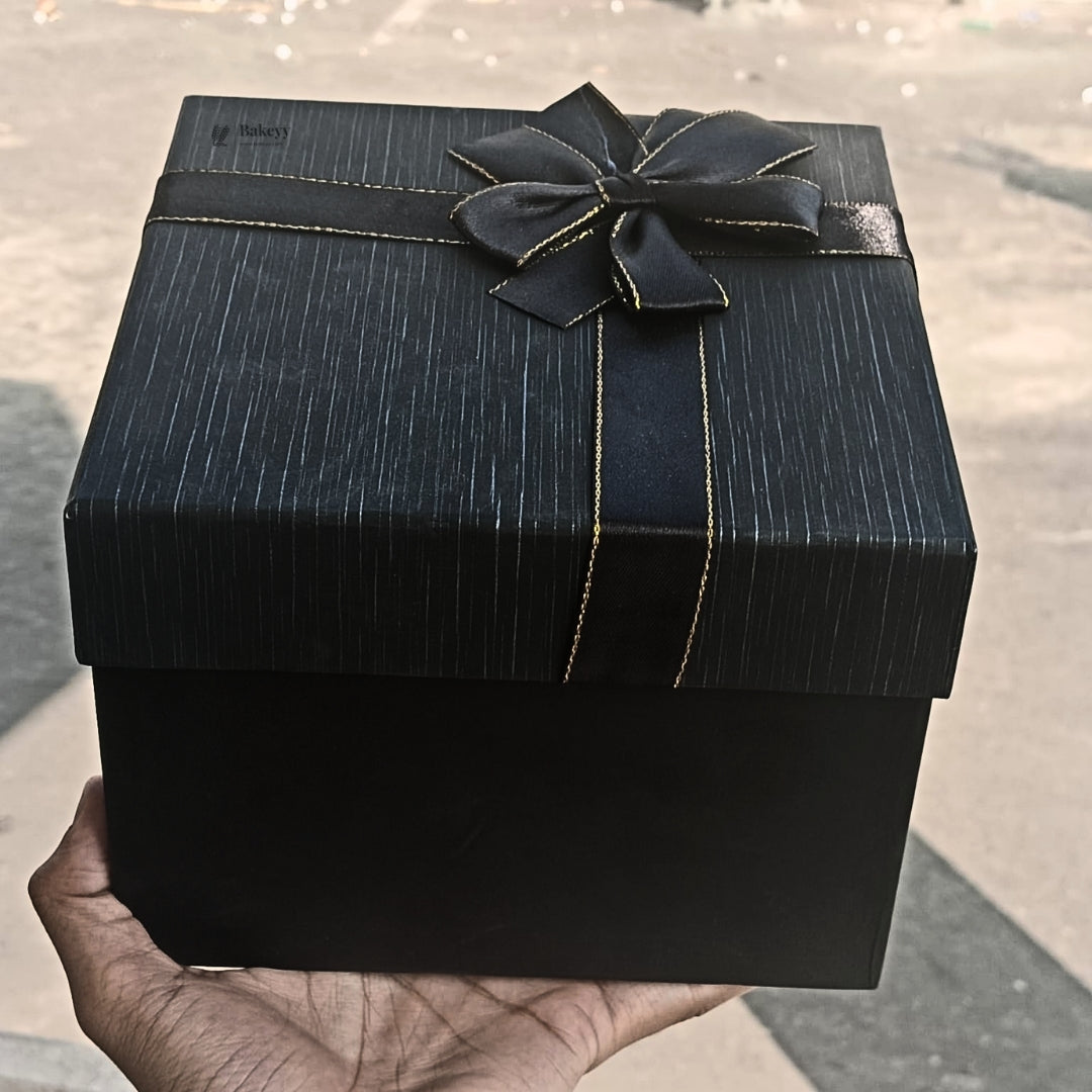 Elegant Black and Grey Gift Box with Gold Accent Ribbon | Premium Box With Ribbon | Multiple Size Options | Pack of 1