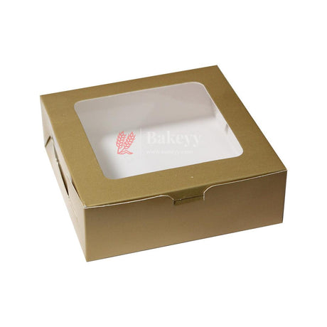 4 Brownie Box Gold Color | With Window On The Top | - Bakeyy.com - India - 4 Brownie Box Gold Color | With Window On The Top | - Pack Of 10