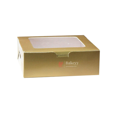 4 Brownie Box Gold Color | With Window On The Top | - Bakeyy.com - India - 4 Brownie Box Gold Color | With Window On The Top | - Pack Of 10