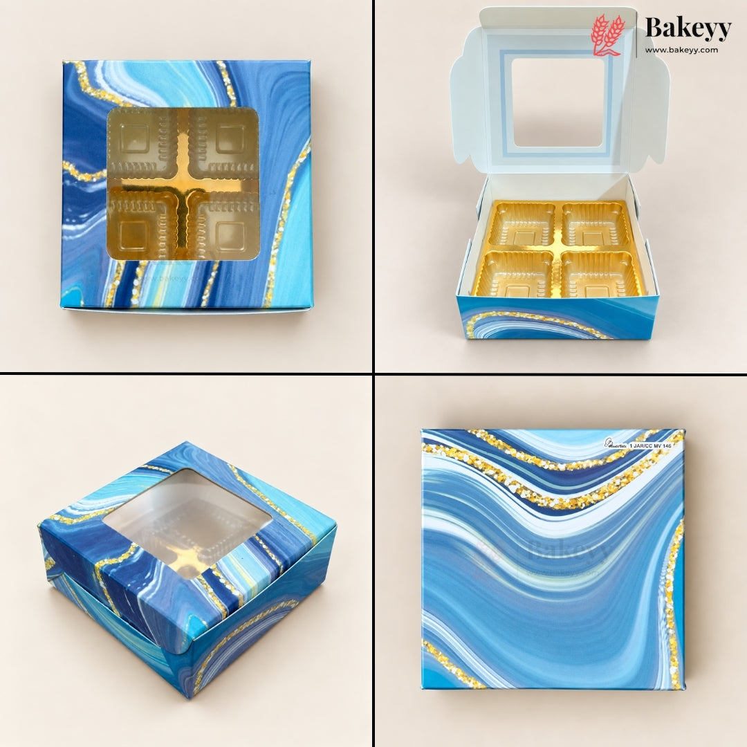 4 Cavity Printed Chocolate Box with Window & Golden Cavity | 6 Designs |