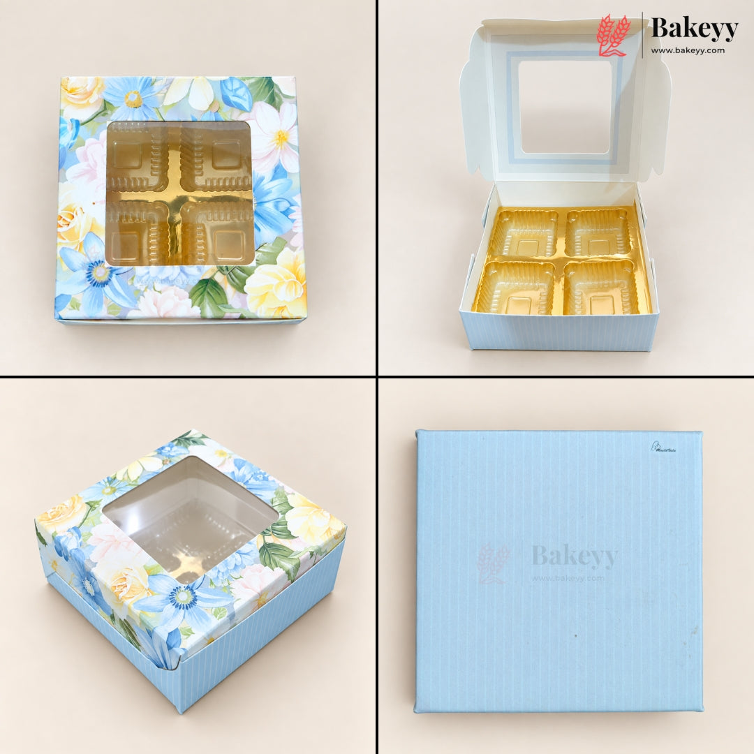 4 Cavity Printed Chocolate Box with Window & Golden Cavity | 6 Designs | Pack of