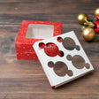 Festive Red Christmas 4 Cupcake Box | Christmas Collection | With Window - Bakeyy.com - India - Festive Red Christmas 4 Cupcake Box | Christmas Collection | With Window - Pack of 10