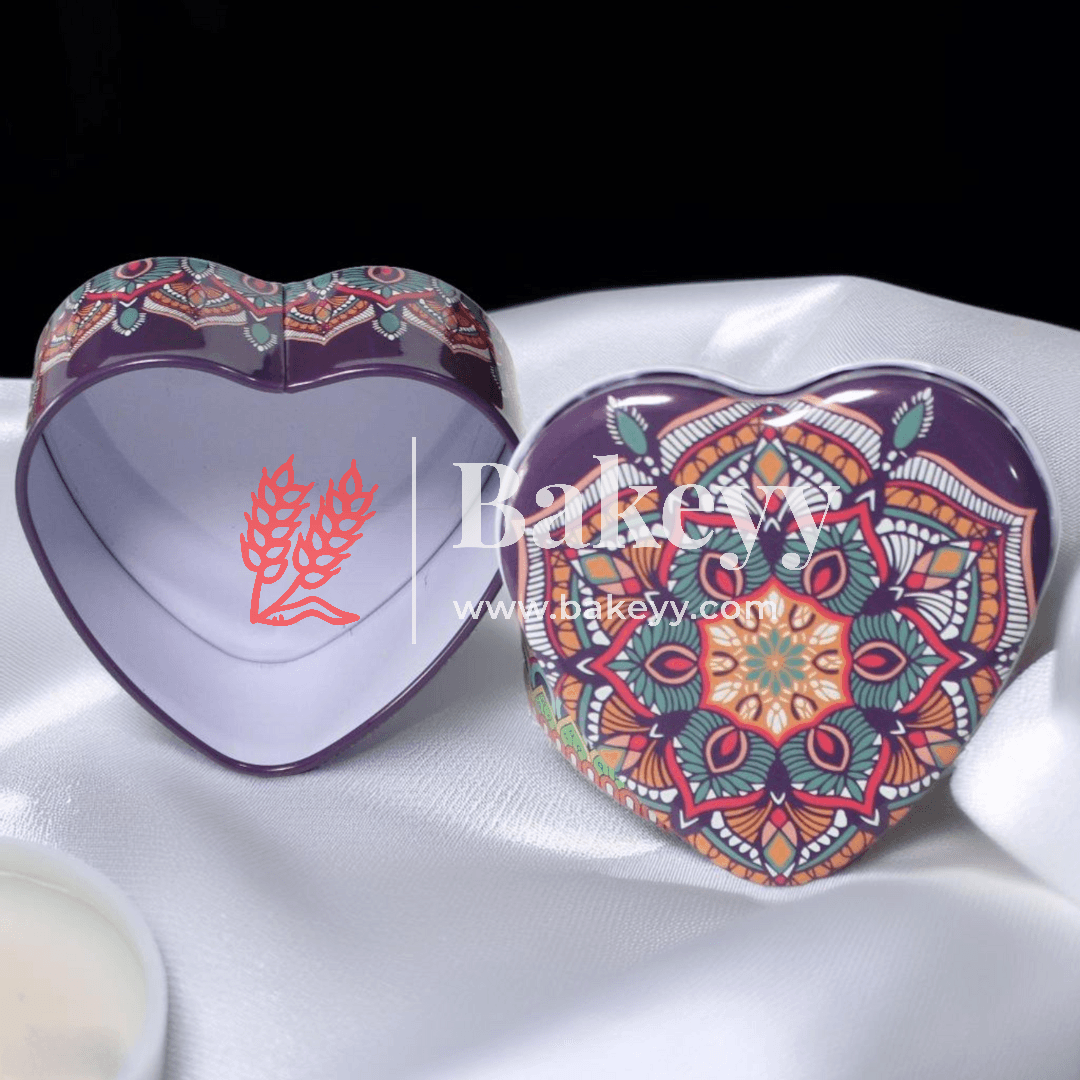 Mandal Design Empty Tin Heart Shaped Boxes | Pack Of 6 | - Bakeyy.com - India - Mandal Design Empty Tin Heart Shaped Boxes | Pack Of 6 | - Default Title