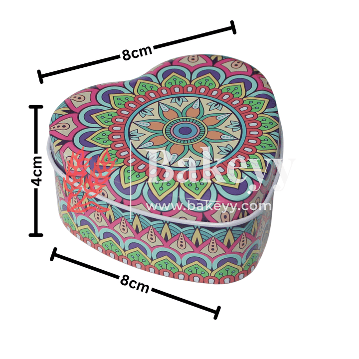 Mandal Design Empty Tin Heart Shaped Boxes | Pack Of 6 | - Bakeyy.com