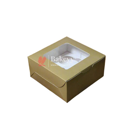 4 Cupcake Box | With Window On The Top |Gold Color | - Bakeyy.com - India - 4 Cupcake Box | With Window On The Top |Gold Color | - Pack of 10