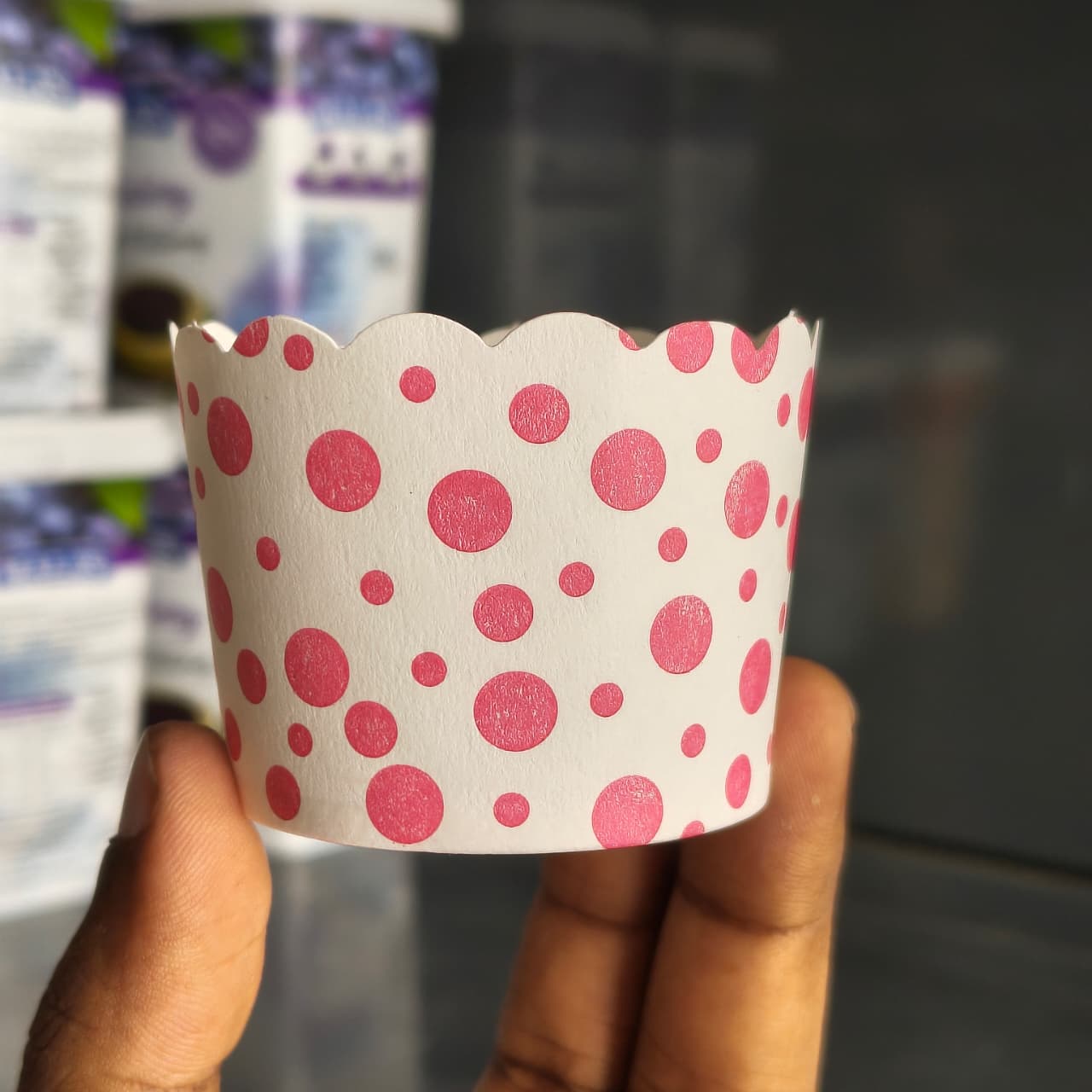 5 Cm | Dot Printed Scallop Edge Cupcake Liners | Paper Cupcake Baking Cups | Pack of 50