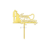 4 Inch Happy Anniversary Acrylic Cake Topper Set | Assorted Elegant Designs | Pack of 5