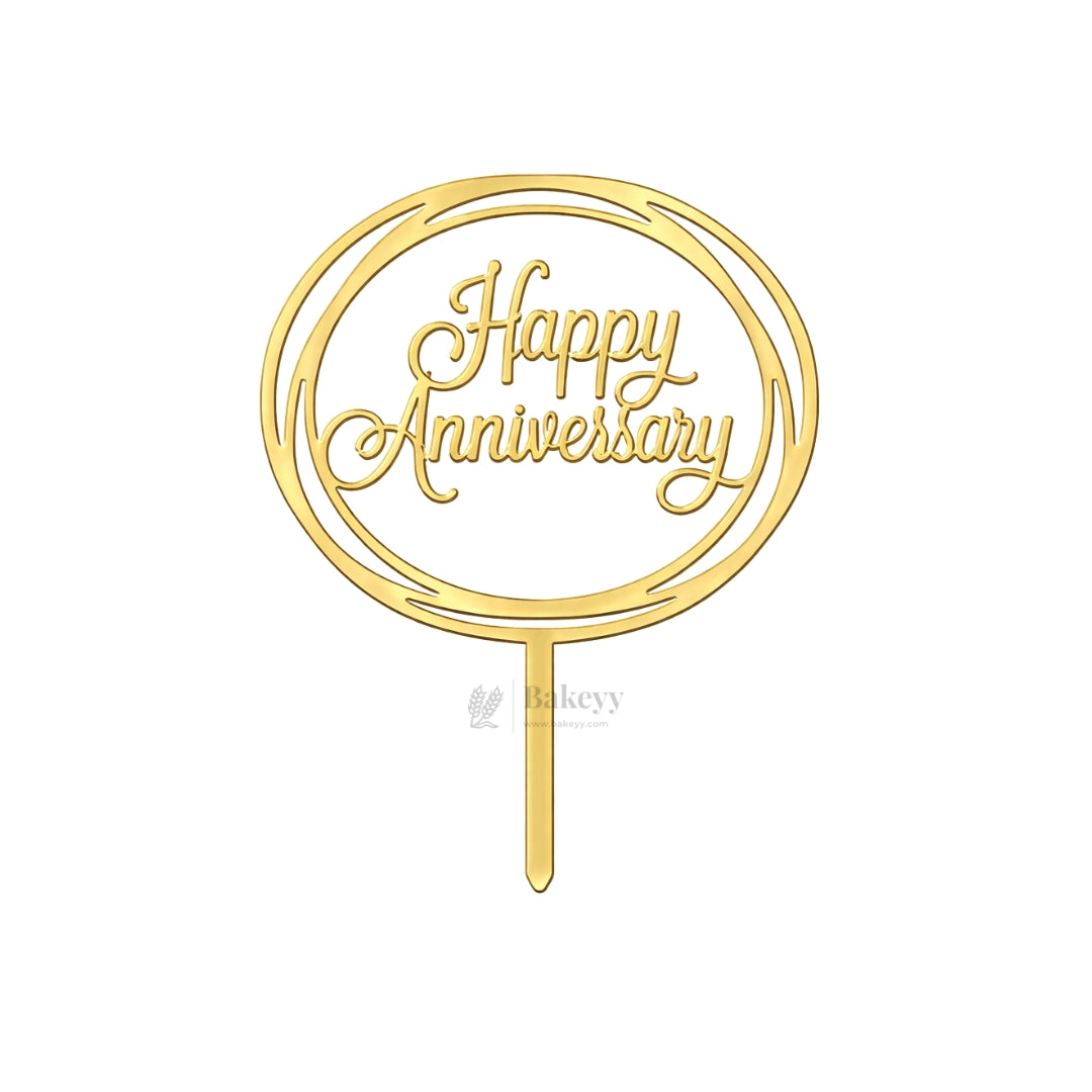 4 Inch Happy Anniversary Acrylic Cake Topper Set | Assorted Elegant Designs | Pack of 5
