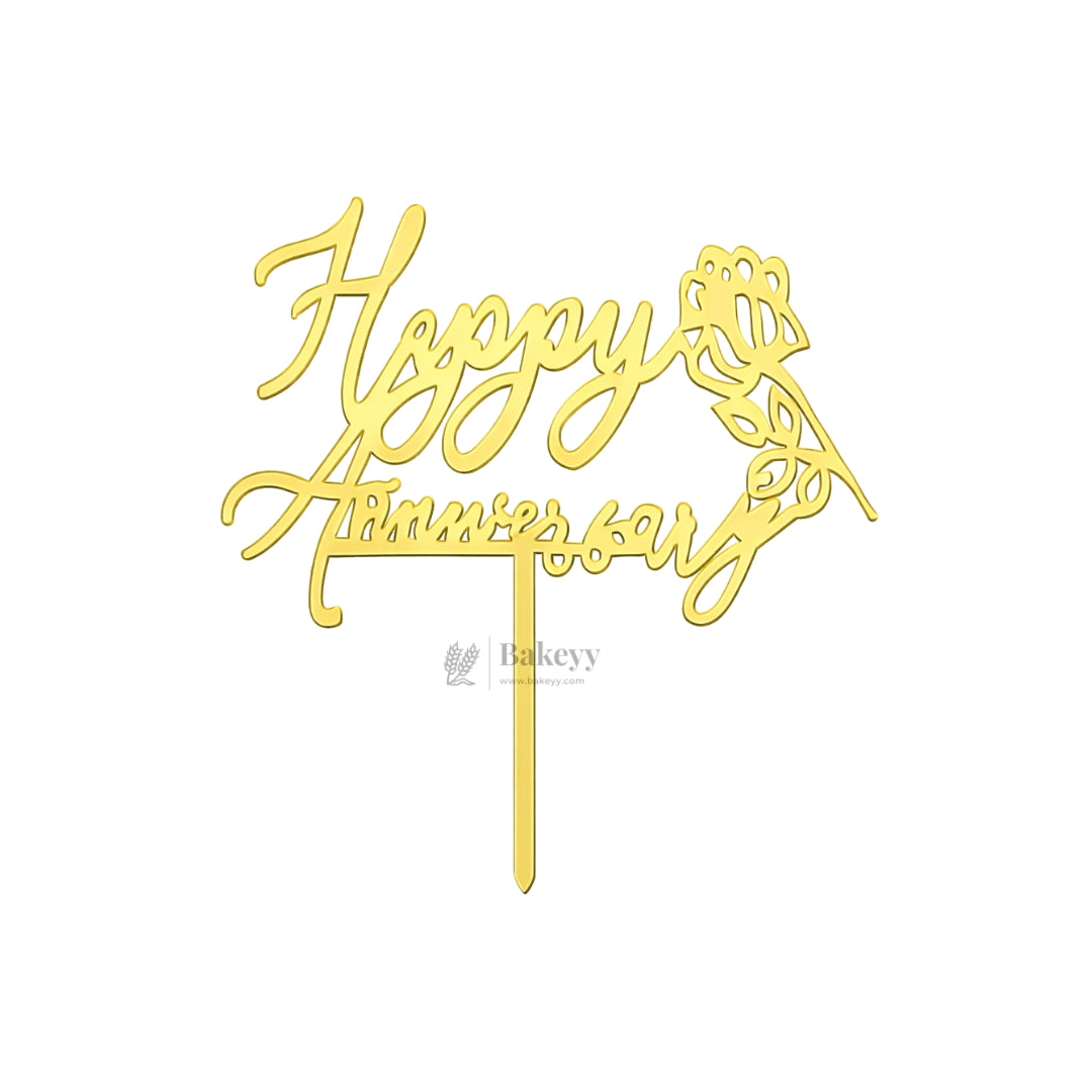 4 Inch Happy Anniversary Acrylic Cake Topper Set | Assorted Elegant Designs | Pack of 5