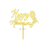 4 Inch Happy Anniversary Acrylic Cake Topper Set | Assorted Elegant Designs | Pack of 5
