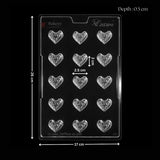 Clear plastic heart-shaped chocolate mold tray, 26x17 cm, Bakeyy baking supplies