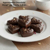 Heart-shaped chocolates with gold leaf on white plate, Bakeyy bakery supplies product