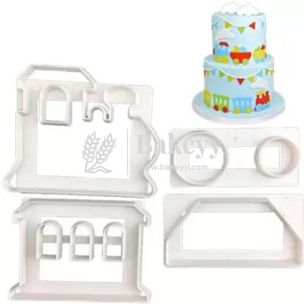 4Pcs Train Theme Plastic Sugar Fondant Cookie Cutter set. Patch work Pastry Cutter - Bakeyy.com
