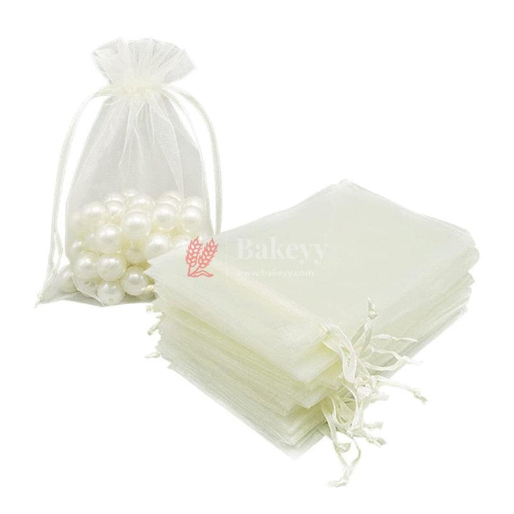 4x5 Inch | Organza Potli Bags | Cream white Colour | pack of 100 | Candy Bag - Bakeyy.com