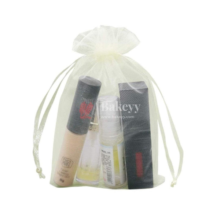 4x5 Inch | Organza Potli Bags | Cream white Colour | pack of 100 | Candy Bag - Bakeyy.com