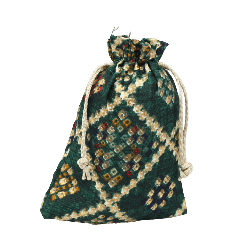 4x6 Bandhini Potli Bag Return Gifts For Ladies | Green Colour | Pack Of 10 - Bakeyy.com