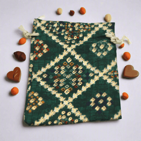 16 X20 CM Bandhini Potli Bag Return Gifts For Ladies | Green Colour | Pack Of 10 - Bakeyy.com - India - 16 X20 CM Bandhini Potli Bag Return Gifts For Ladies | Green Colour | Pack Of 10 - Default Title