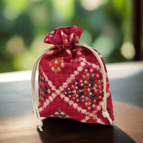 10x14 CM Bandhini Potli Bag Return Gifts For Ladies | Rose Pink Colour | Pack Of 10 - Bakeyy.com - India - 10x14 CM Bandhini Potli Bag Return Gifts For Ladies | Rose Pink Colour | Pack Of 10 - Default Title