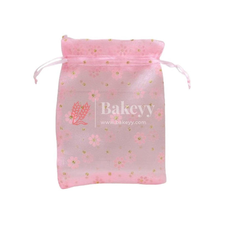 4x6 Inch | Big Polka Dots Organza Potli Bags | Pack of 100 | Light Pink Color | Candy Bag - Bakeyy.com