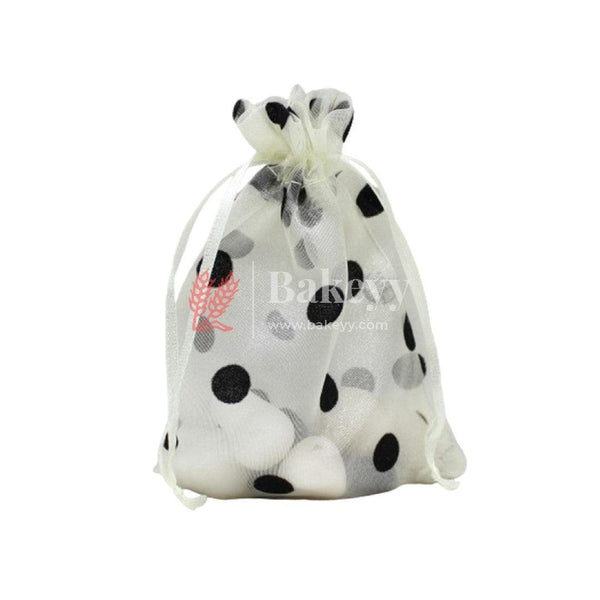 4x6 Inch | Big Polka Dots Organza Potli Bags | Pack of 100 | Light Yellow Color | Candy Bag - Bakeyy.com