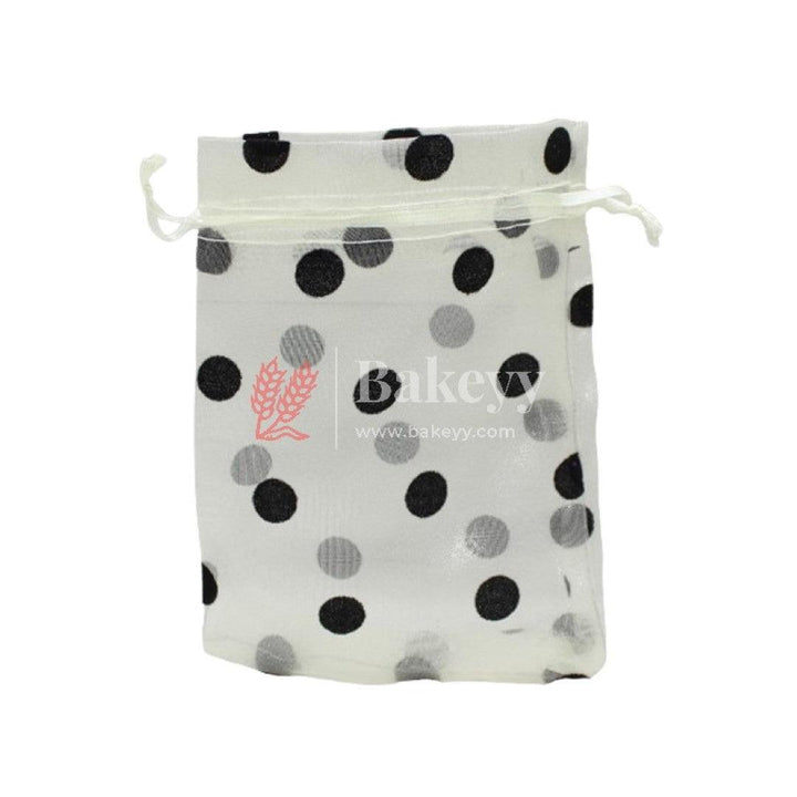 4x6 Inch | Big Polka Dots Organza Potli Bags | Pack of 100 | Light Yellow Color | Candy Bag - Bakeyy.com
