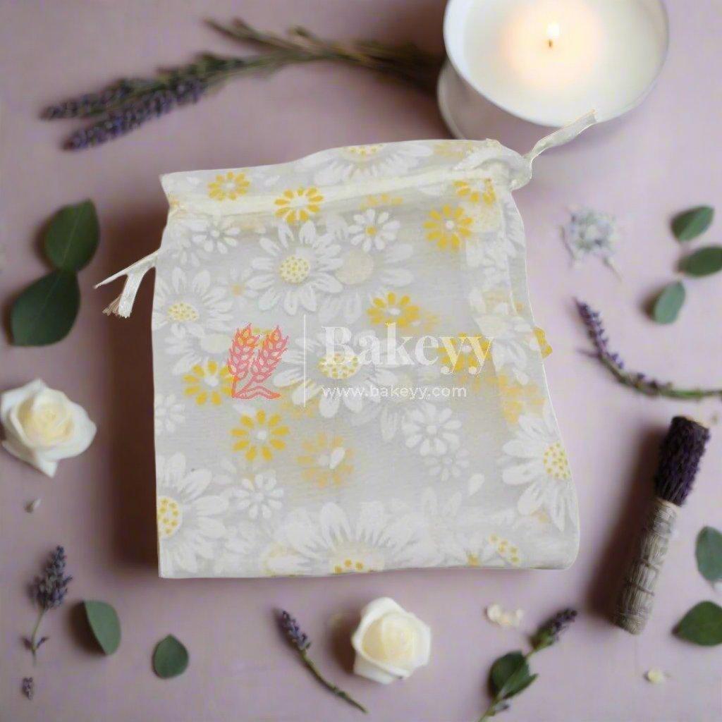 10x14 CM | Floral Design Organza Potli Bags | Pack of 100 | White Color | Candy Bag - Bakeyy.com - India - 10x14 CM | Floral Design Organza Potli Bags | Pack of 100 | White Color | Candy Bag - Default Title