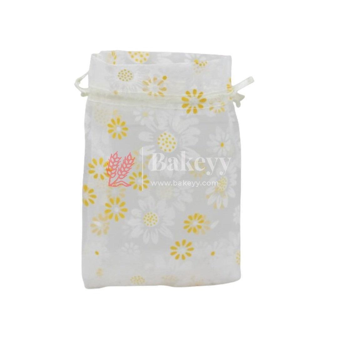 10x14 CM | Floral Design Organza Potli Bags | Pack of 100 | White Color | Candy Bag - Bakeyy.com - India - 10x14 CM | Floral Design Organza Potli Bags | Pack of 100 | White Color | Candy Bag - Default Title