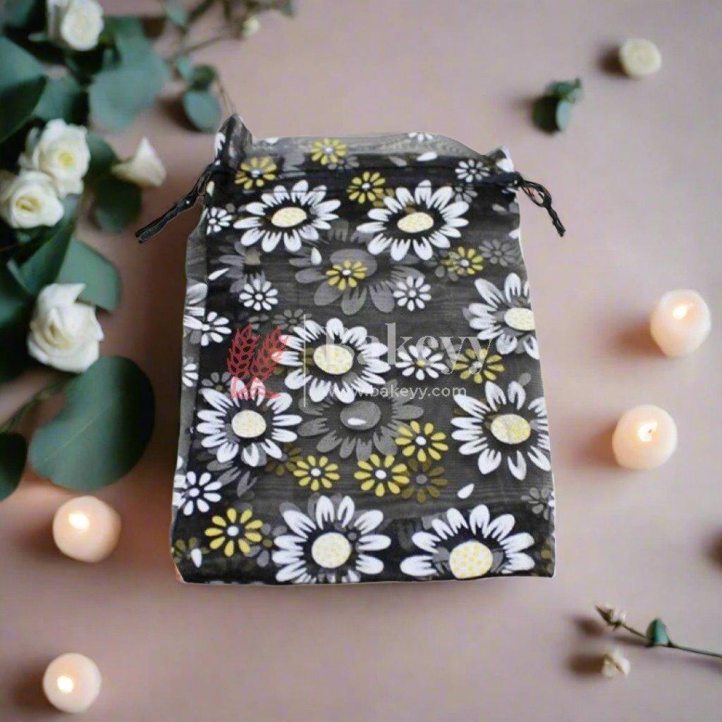 10x14 CM | Floral Designs Organza Potli Bags | Pack of 100 | Black Color | Candy Bag - Bakeyy.com - India - 10x14 CM | Floral Designs Organza Potli Bags | Pack of 100 | Black Color | Candy Bag - Default Title