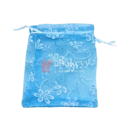 10x14 CM | Floral Designs Organza Potli Bags | Pack of 100 | Blue Color | Candy Bag - Bakeyy.com - India - 10x14 CM | Floral Designs Organza Potli Bags | Pack of 100 | Blue Color | Candy Bag - Default Title