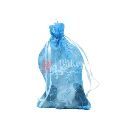 10x14 CM | Floral Designs Organza Potli Bags | Pack of 100 | Blue Color | Candy Bag - Bakeyy.com - India - 10x14 CM | Floral Designs Organza Potli Bags | Pack of 100 | Blue Color | Candy Bag - Default Title