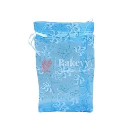 10x14 CM | Floral Designs Organza Potli Bags | Pack of 100 | Blue Color | Candy Bag - Bakeyy.com - India - 10x14 CM | Floral Designs Organza Potli Bags | Pack of 100 | Blue Color | Candy Bag - Default Title