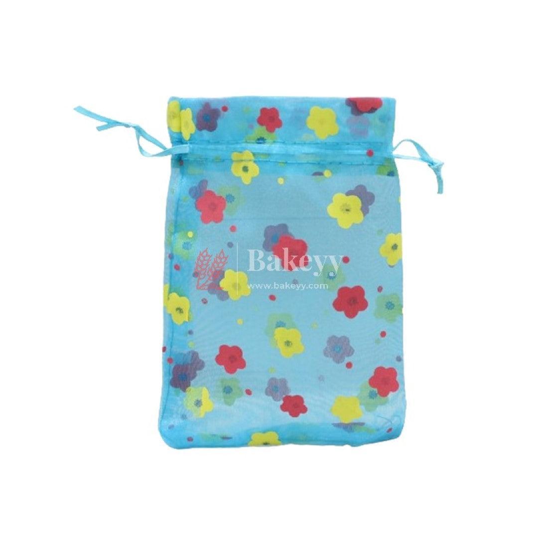 10x14 CM | Floral Designs Organza Potli Bags | Pack of 100 | Blue Color | Candy Bag - Bakeyy.com - India - 10x14 CM | Floral Designs Organza Potli Bags | Pack of 100 | Blue Color | Candy Bag - Default Title