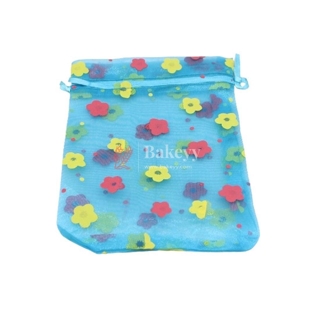 10x14 CM | Floral Designs Organza Potli Bags | Pack of 100 | Blue Color | Candy Bag - Bakeyy.com - India - 10x14 CM | Floral Designs Organza Potli Bags | Pack of 100 | Blue Color | Candy Bag - Default Title