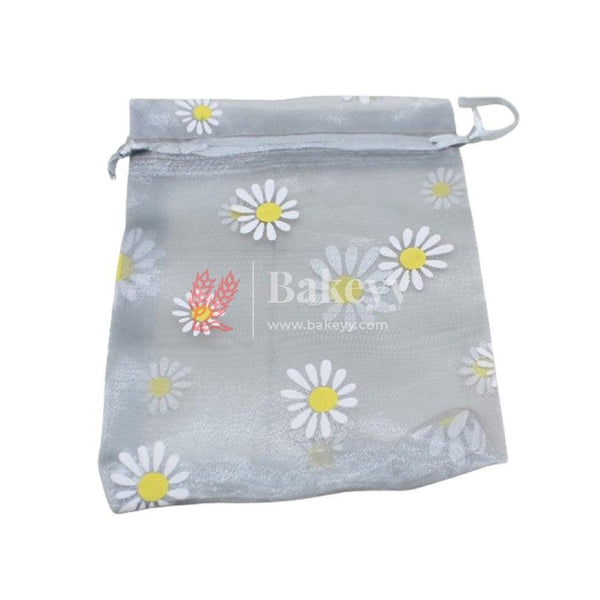 4x6 Inch | Floral Designs Organza Potli Bags | Pack of 100 | Grey Color | Candy Bag - Bakeyy.com